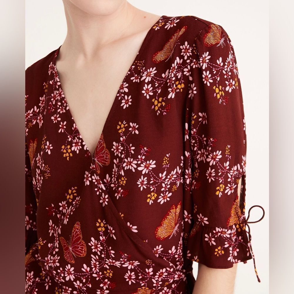 Madewell Tie-Sleeve Wrap Top in Butterfly Sanctuary 4